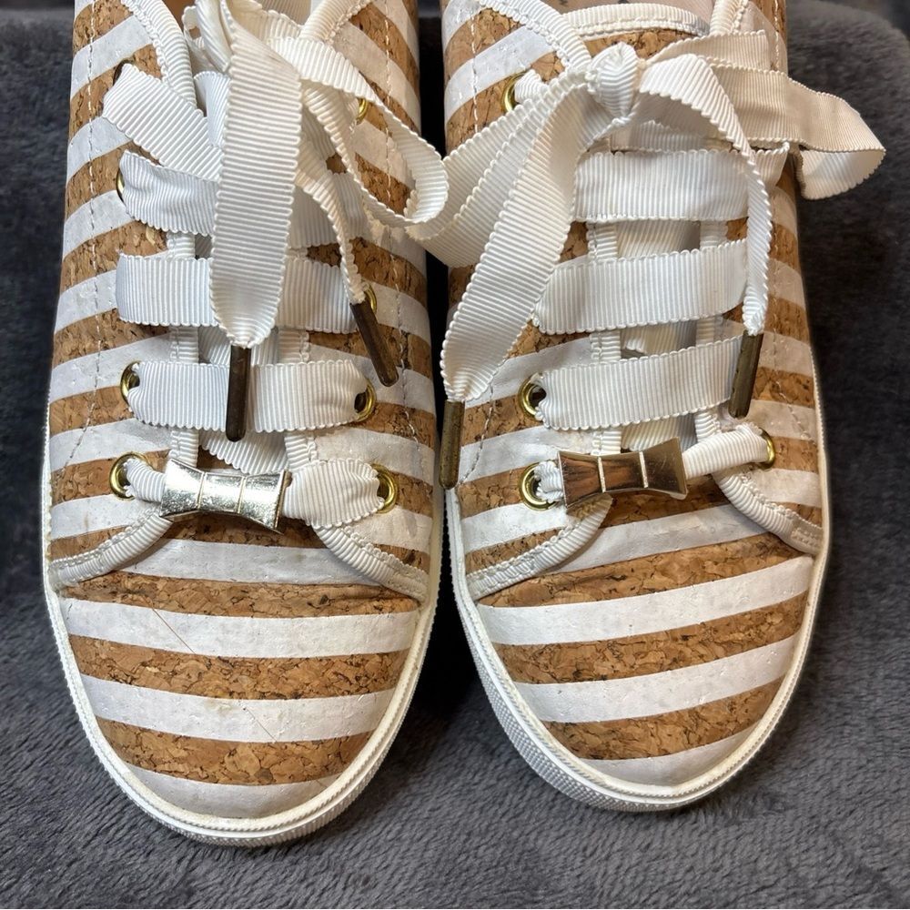 Kate Spade Beige and White Striped Sneakers Sz 6.5 pre-owned - Picture 6 of 12